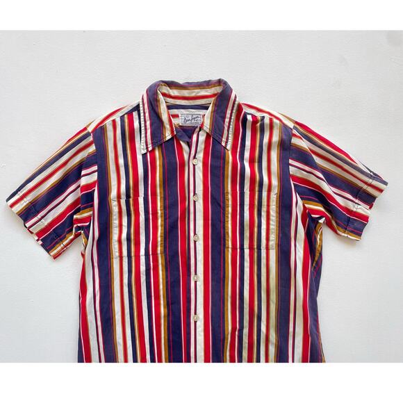 Vtg 50s 60s DON LOPER Striped Button Up Shirt / Sz L / Short Sleeve Retro READ - Picture 3 of 16